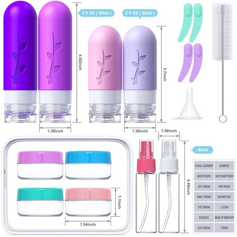18 Pack travel Bottles for Toiletries, Silicone TSA Approved Travel Containers Leak Proof Refillable Travel Essentials for Shampoo Conditioner Lotion toiletry bottles