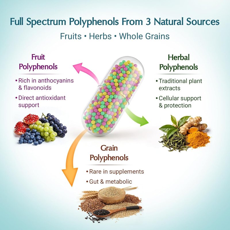 Polyphenols Supplement 1500mg - Full Spectrum Antioxidant Complex with Resveratrol & Green Tea | 120 Count