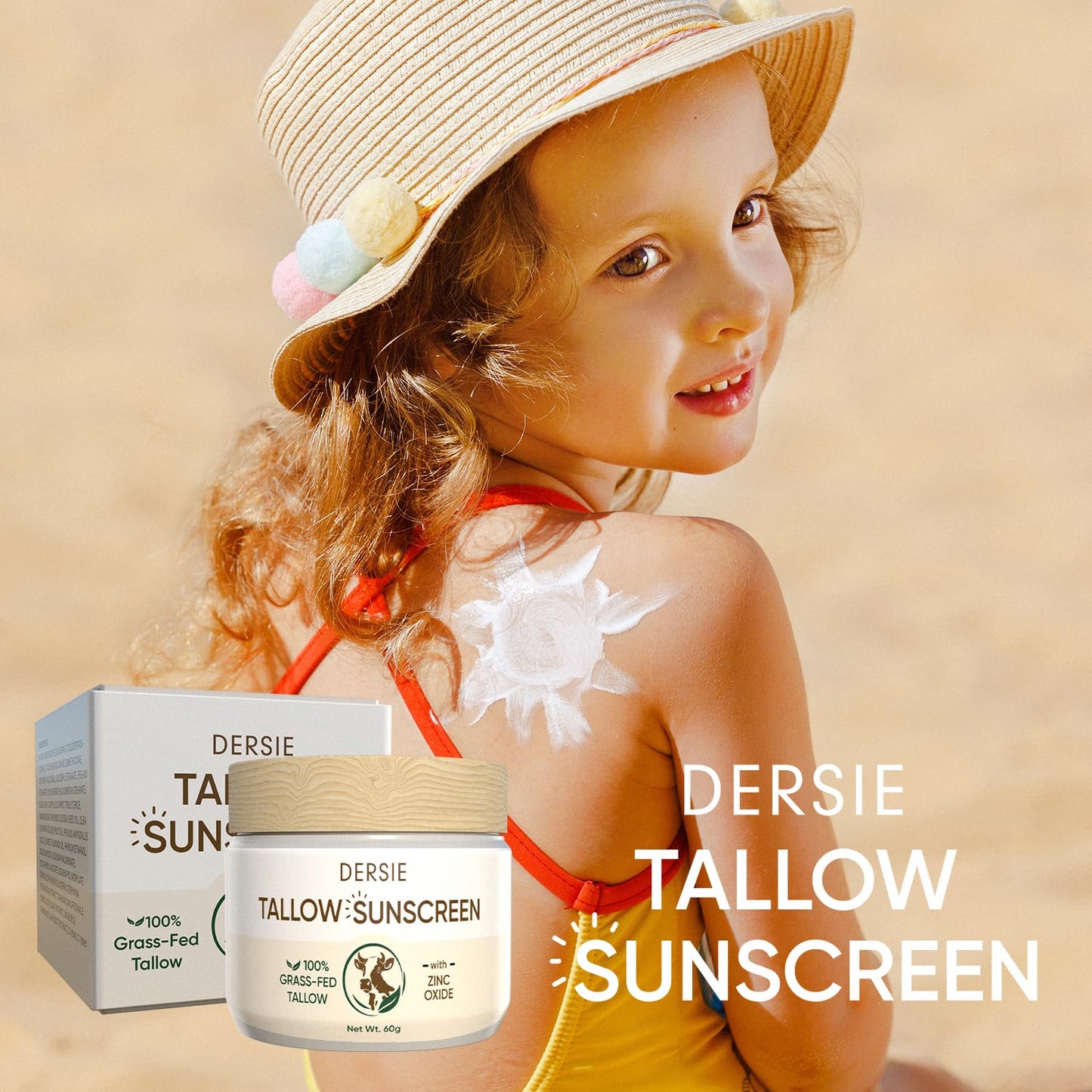 Dersie Tallow Sunscreen SPF 30 – Mineral UV Defense with Non-Nano Zinc Oxide – Face & Body Sun Protection for Adults & Kids – with 100% Grass-Fed Beef Tallow for Skin Comfort (2.1 oz)
