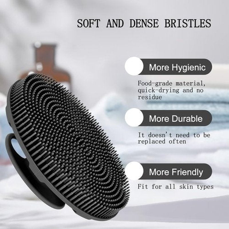 INNERNEED Food-Grade Soft Silicone Body Scrubber Shower Brush Handheld Cleansing Skin Brush, Gentle Exfoliating and Lather Well (Black+Gray)