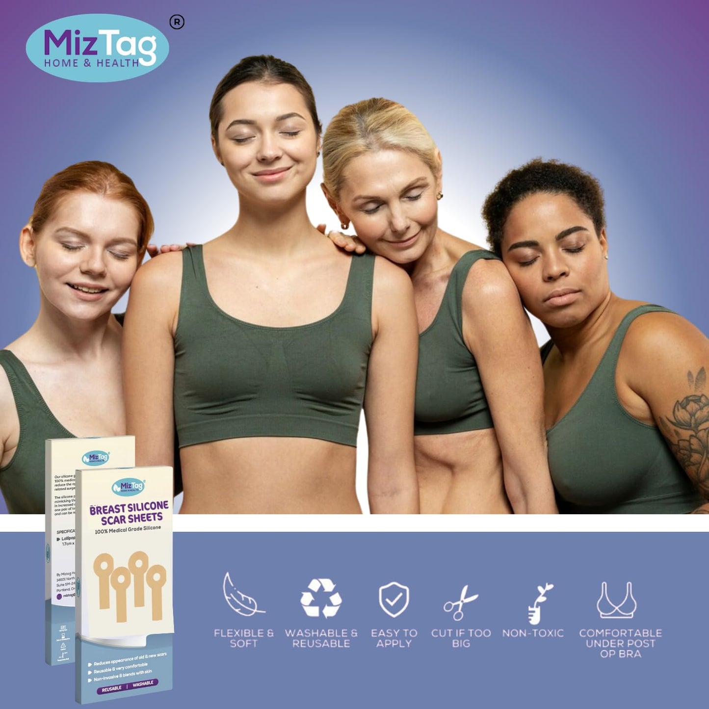 Silicone Scar Sheets for Breast Lift Mastopexy – Medical Grade Reusable Breast Surgery Scar Sheets – Soft Flexible and Comfortable Under Post-Op Bra