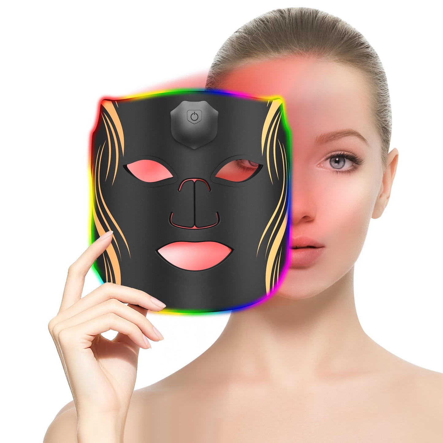 Red Light Therapy Mask for Face: Vyaime Rechargeable LED Face Mask At Home with 7 Colors 7 Modes, Wireless Infrared Facial Skin Care Device - Black