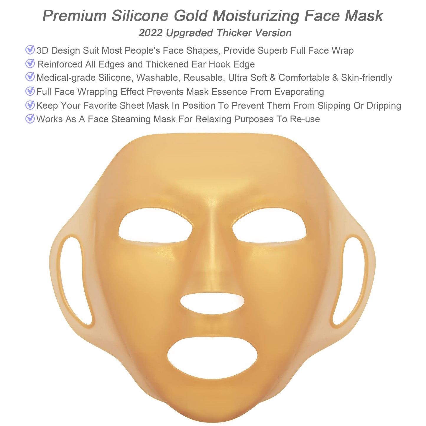 GELMAY 4Sheet 3D Gold Moisturizing Face Mask, Reusable Silicone Facial Mask Cover Hydrotherapy Patch Wrap for Women Skincare Beauty Prevent Evaporation