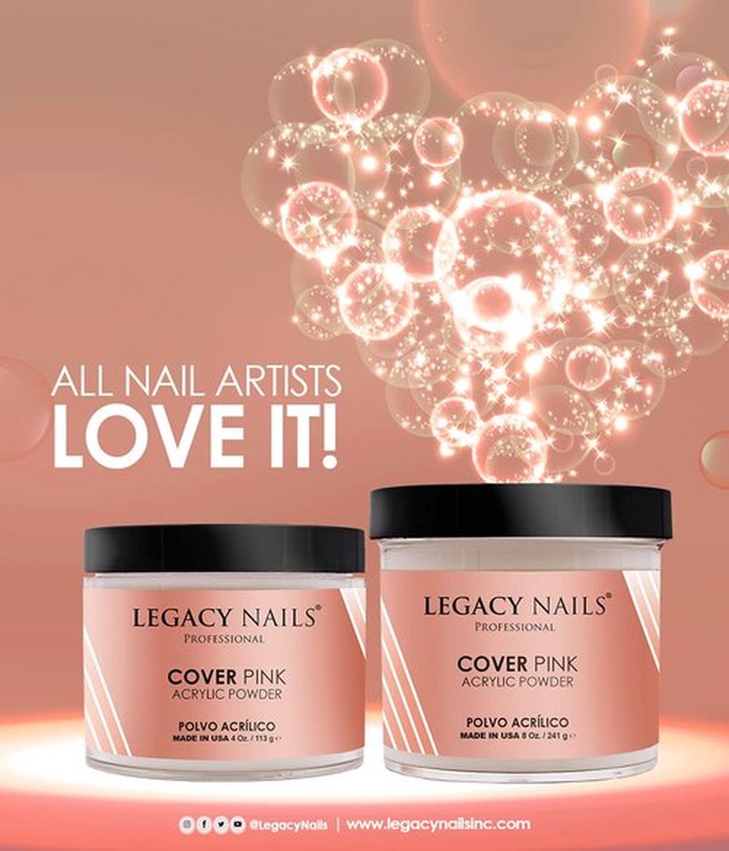 Legacy Nails Professional Cover Acrylic Powder, 4 ounces - Ideal For French Nail Art, Create Nail Art, Nail Extension That Provide a Healthy, Natural Look To Nails (COVER PINK)