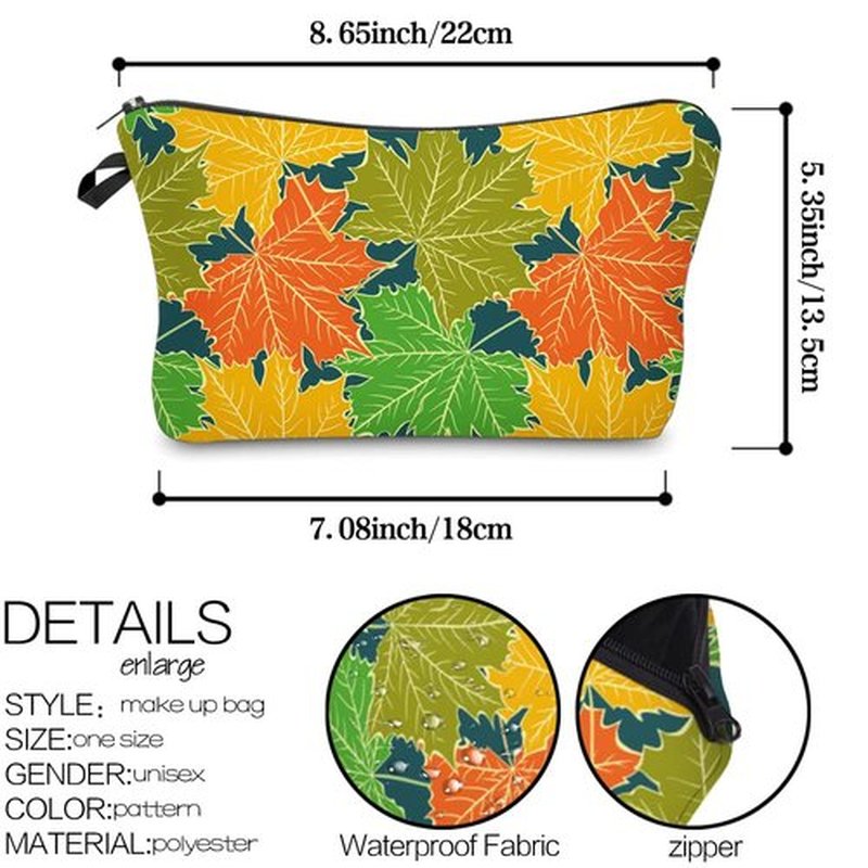 LOOMILOO Travel Makeup Bag Small, Toiletry Pouch Adorable Roomy Travel Water Resistant Cosmetic Purse Accessories Organizer Women Gift(Maple Leaf 55539)