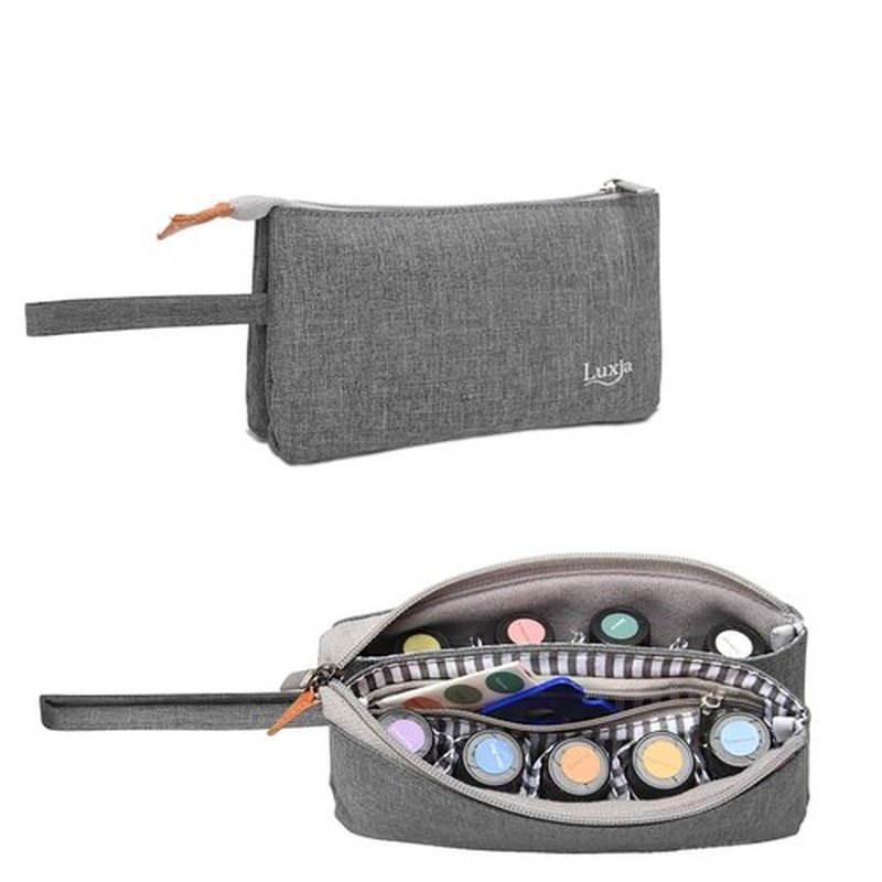 LUXJA Essential Oil Carrying Bag - Holds 9 Bottles (5ml-15ml, Also Fits for Roller Bottles), Portable Organizer for Essential Oil and Small Accessories, Gray