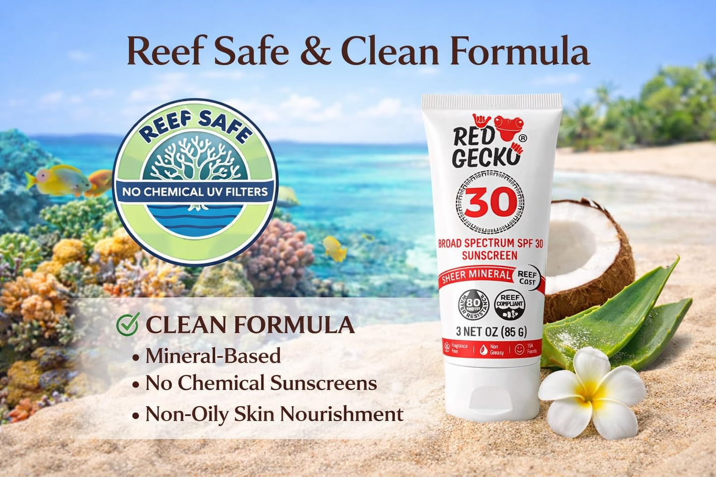 Red Gecko Mineral Sunscreen with Zinc Oxide Broad Specturm Reef Safe SPF 30