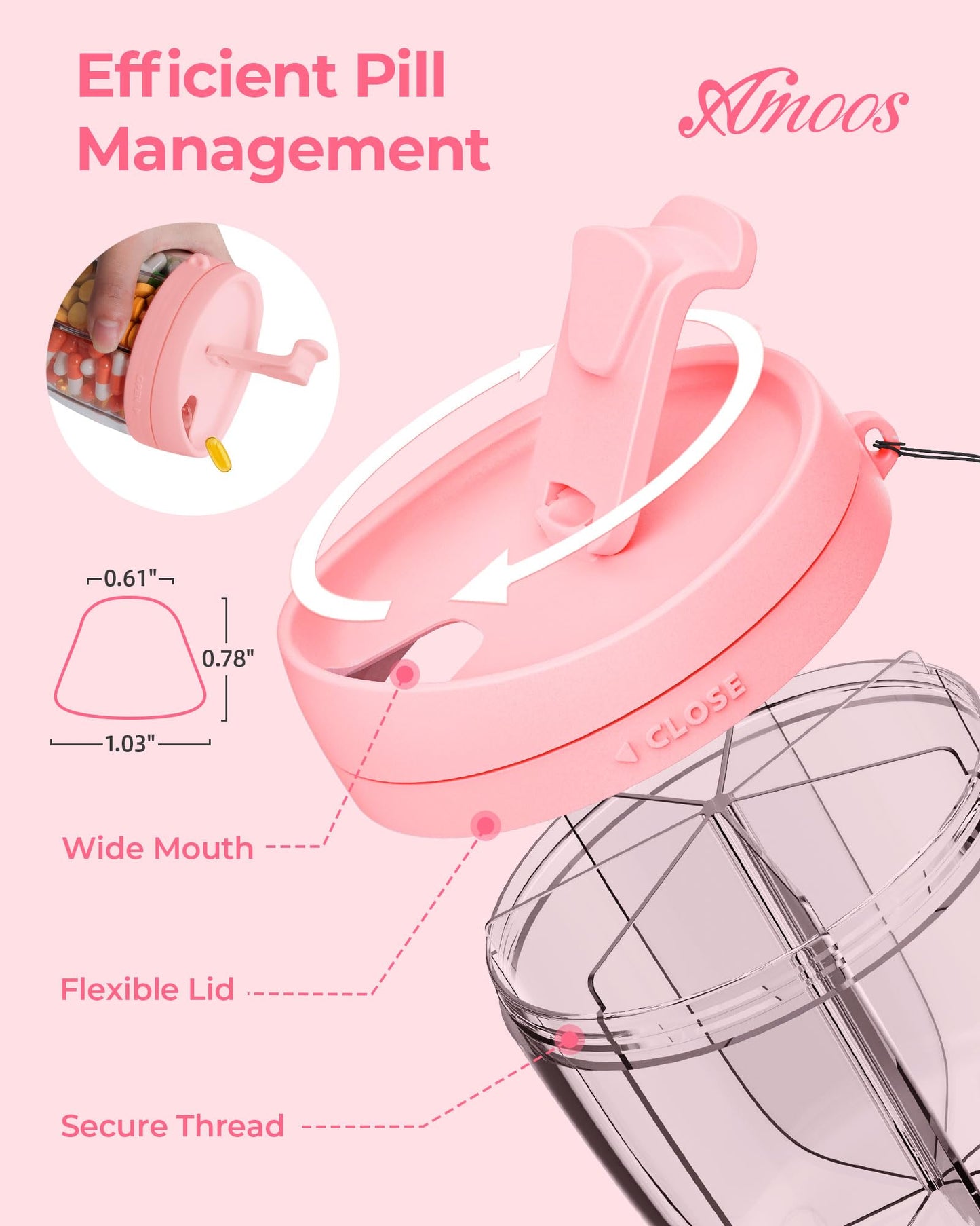 AMOOS Cute Pill Dispenser with Anti-Mix Design, 7-Slot, BPA-Free, Patented