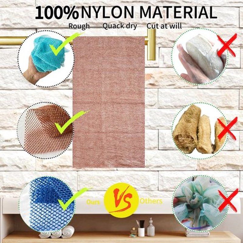 SPMKTBOZAI African Exfoliating Net, 4 Pieces African Net Sponge, Nylon African Bath Sponge Net, African Net Long Net Bath Sponge Shower Body Scrubber(Light Blue,Blue,White,Brown)