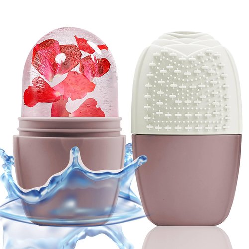 KOGITI Ice Mold for Face, Ice Roller for Face & Eye, Beauty Facial Ice Rollers Ice Holder Mold Face Puffiness Relief Massage Skin Care Tools, Ice Facial Cube (Brush-Brown)