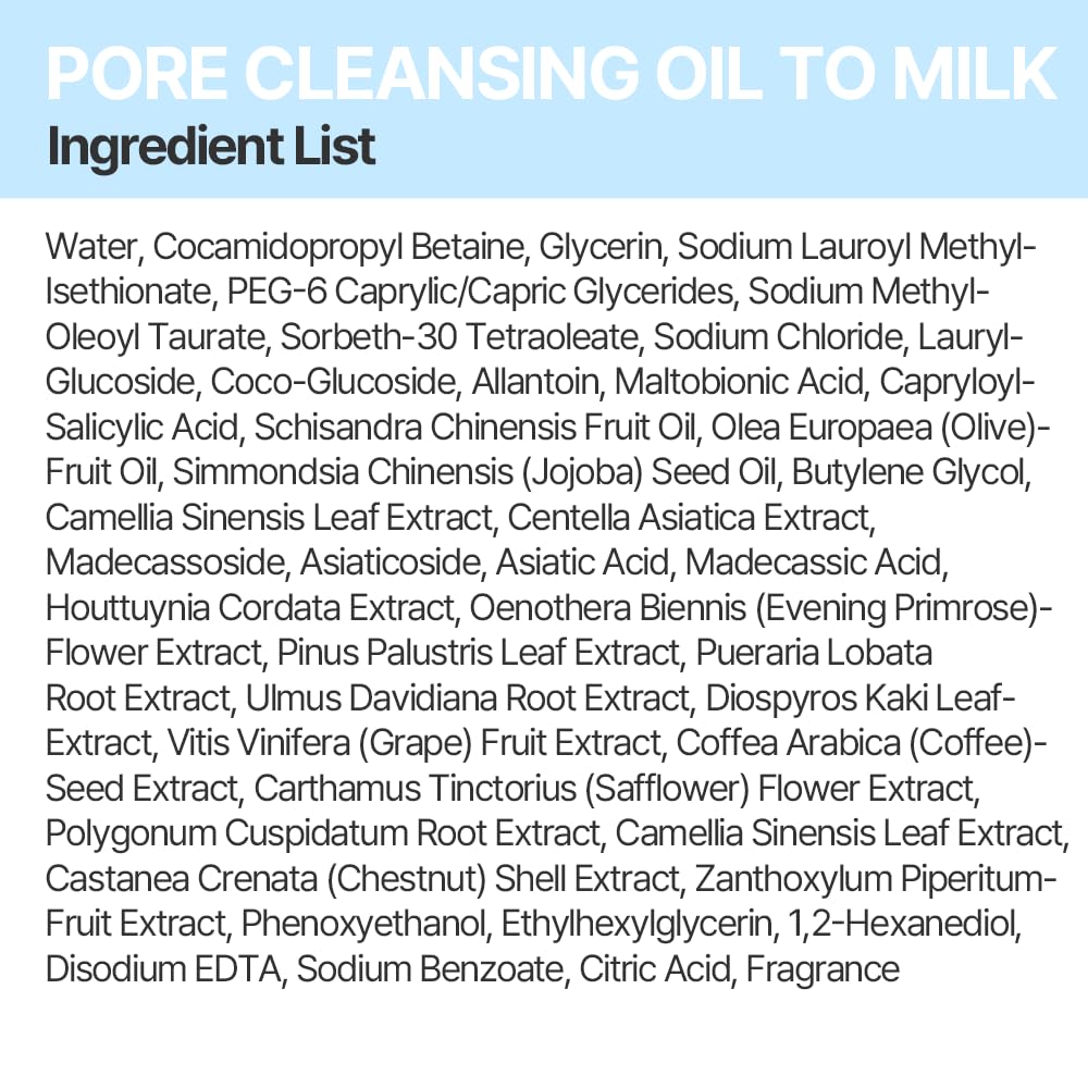 AVEA Pore Cleansing Oil to Milk - Traditional Korean Schisandra Seed Oil | Madecassoside & Asiaticoside | Gentle Hydrating Cleanser for Refining & Smoothing - 3.38 fl oz / 100ml