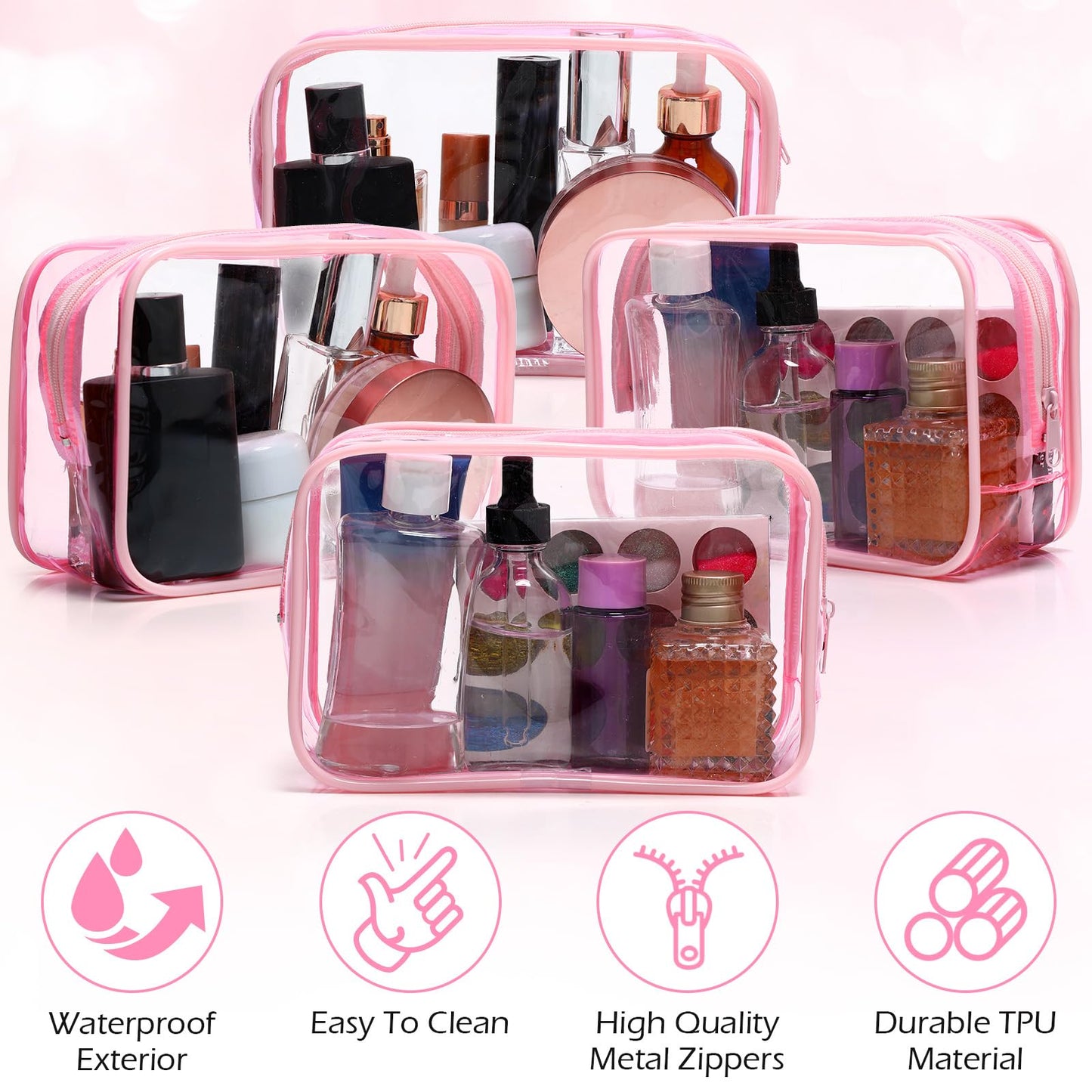 Weewooday 12 Pieces Clear Cosmetics Bag PVC Zippered Clear Toiletry Carry Pouch Cosmetic Makeup Bag Waterproof Makeup Vinyl Plastic Organizer Case for Vacation Bathroom(Light Pink,Medium)
