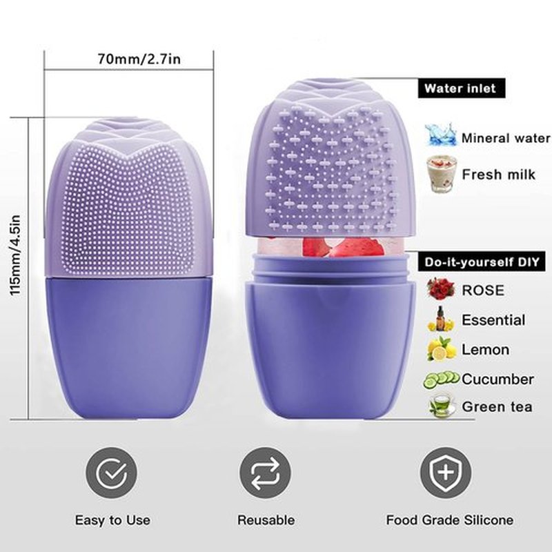 KOGITI Ice Mold for Face, Ice Roller for Face & Eye, Beauty Facial Ice Rollers Ice Holder Mold Face Puffiness Relief Massage Skin Care Tools, Ice Facial Cube (Brush-Purple)