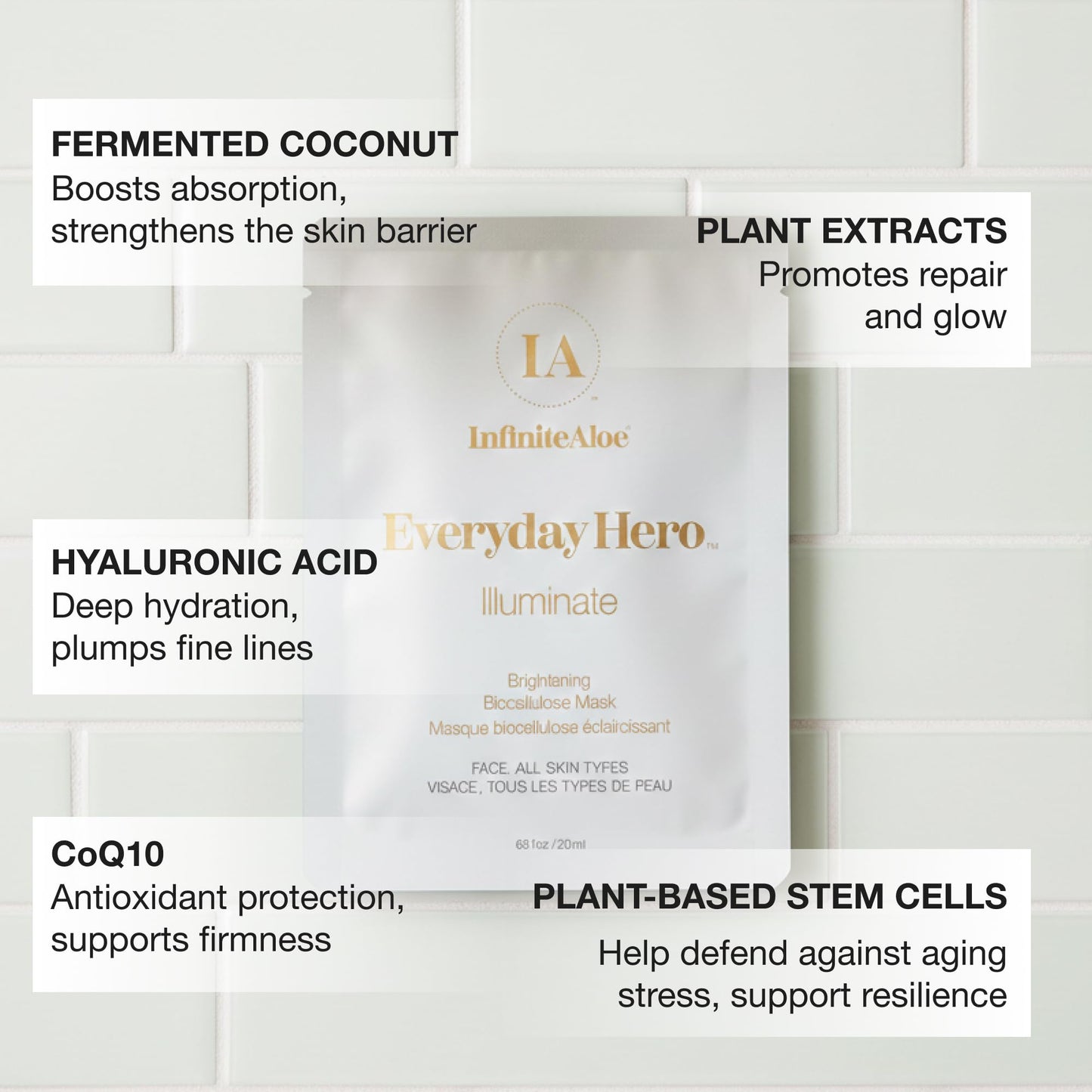 InfiniteAloe Biocellulose Fiber Face Mask, Everyday Hero Illuminate Brightening Face Mask