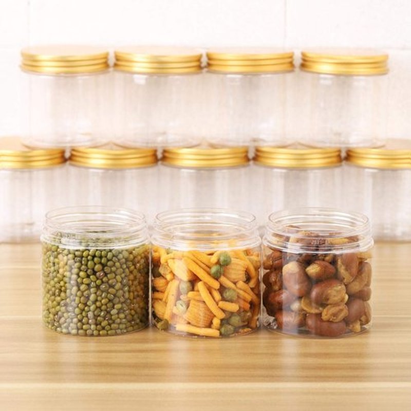Tecbeauty 12-Pack 200ml Clear Plastic Jars with Lids, Refillable Empty Round Containers for Cosmetics, Lotions, Gold