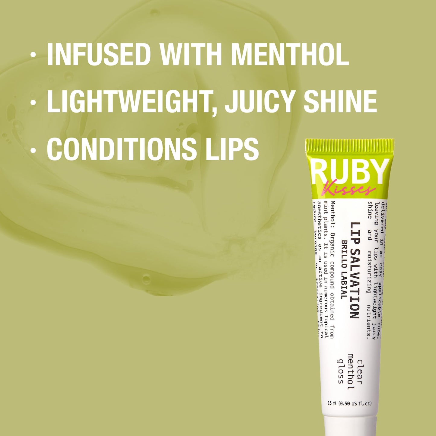 Ruby Kisses Salvation Lip Gloss, Lightweight, Juicy Shine, Menthol Infused Conditioning Lip Treatment, Heals, Cools & Calms, Deep Hydration Lip Care (Clear)