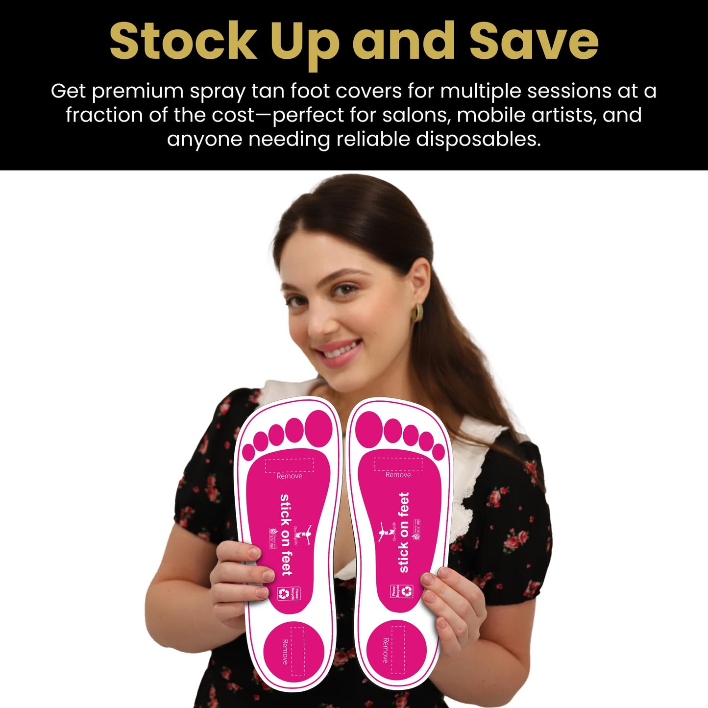 STICKONFEET 150 Pairs Premium Feet Pads for Spray Tanning – Disposable Spray Tan Feet Pads – Hygienic and Easy-to-Use Foot Protectors Designed for Salons and Mobile Spray Tanning Professionals