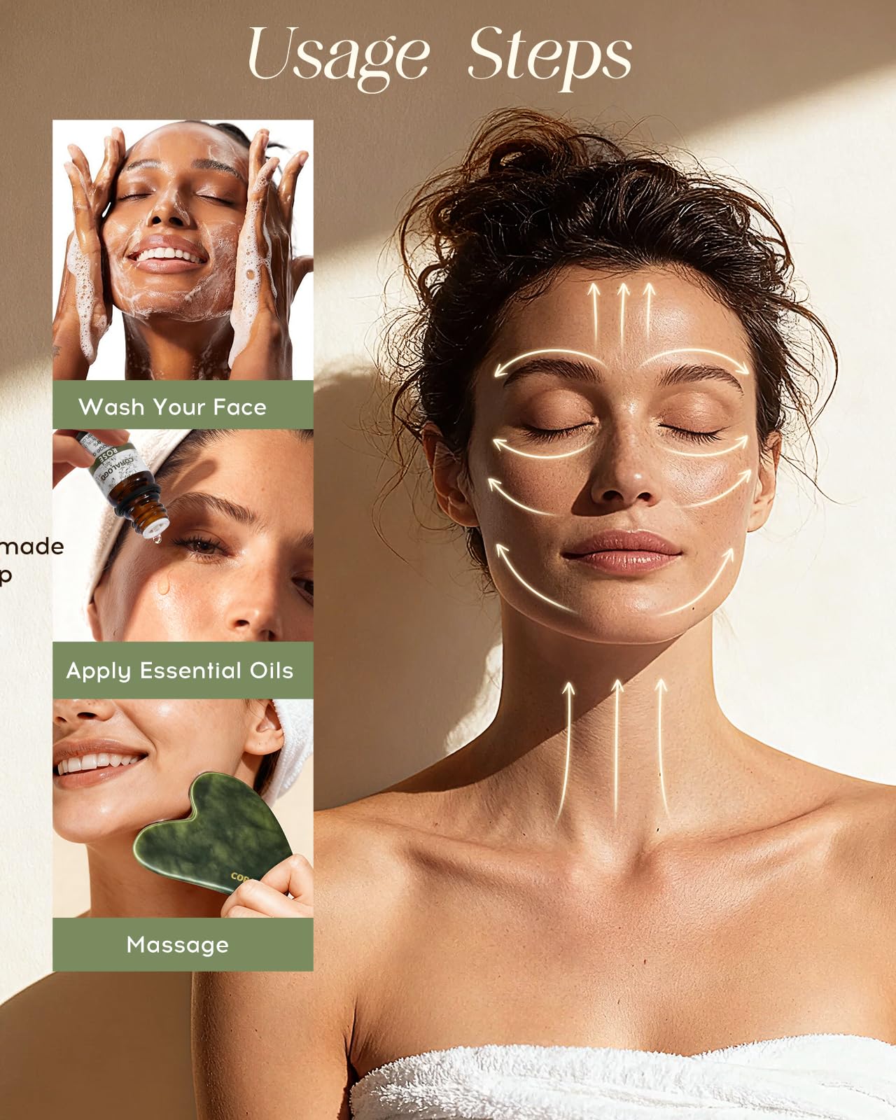 Coralogo Jade Gua Sha Facial Tools - 4pc Face Massager Tools Set with Gua Sha Facial Oil, Soap, Jade Roller for Puffiness Lymphatic Drainage, Self Care Gift for Her Birthday Mother's Day