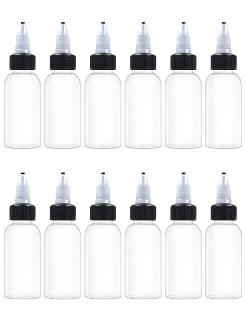 EOSAU 12 Pcs 1oz Plastic Squeeze Bottles with Twist Top Cap, 30ml Clear Dispensing Bottles, Empty Squirt Bottle for Liquids, Sauces, Arts, Crafts, Travel