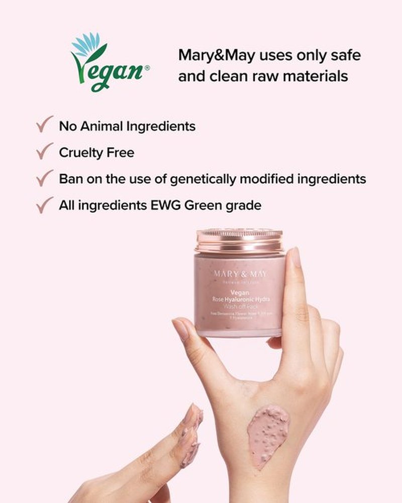 Mary&May Vegan Rose Hyaluronic Hydra Wash Off Mask - Rose Petal and Damask Rose Water Cream Mask for Moisturizing, Exfoliation, and Blackhead Removal - Korean Skincare, 4.23oz.