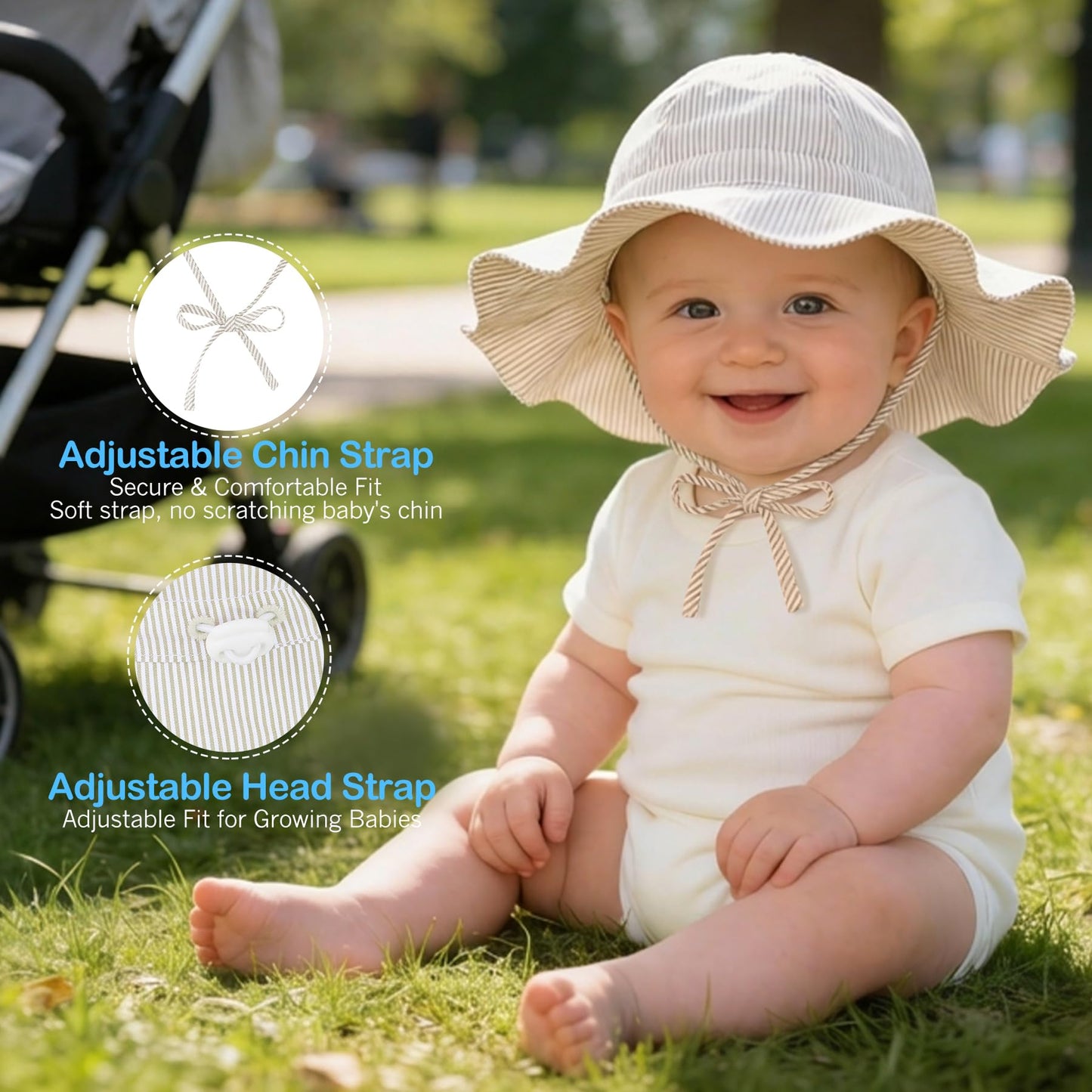 Zando UPF 50+ Infant Baby Sun Hats 0-6 Months Wide Brim Baby Bucket Hat
