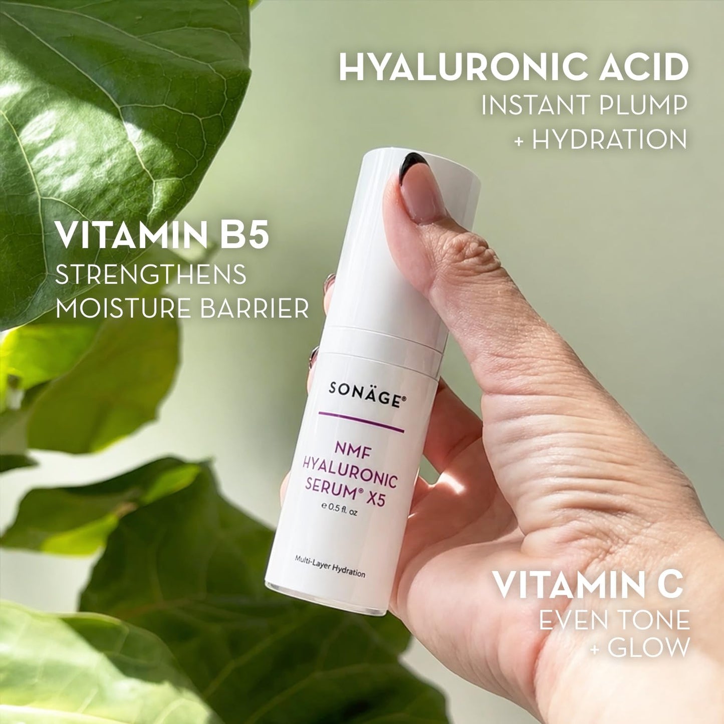 Sonage NMF Hyaluronic Serum X5-5-Weight Hyaluronic Acid Face Serum with Crosslinked HA, Ceramides, Snow Mushroom, Squalane & Panthenol - Lightweight Hydrating Serum for Dry, Dehydrated Skin - 15 ml