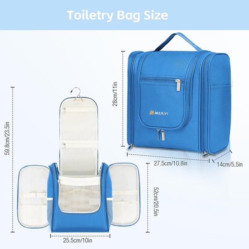MULISOFT Travel Toiletry Bag for Women & Man, Extra Large Toiletry Bag, Portable Hanging Toiletries Bag, Water Resistant Dopp Kit for Toiletries, Cosmetics, Big Comparment Travel Makeup Bag Organizer