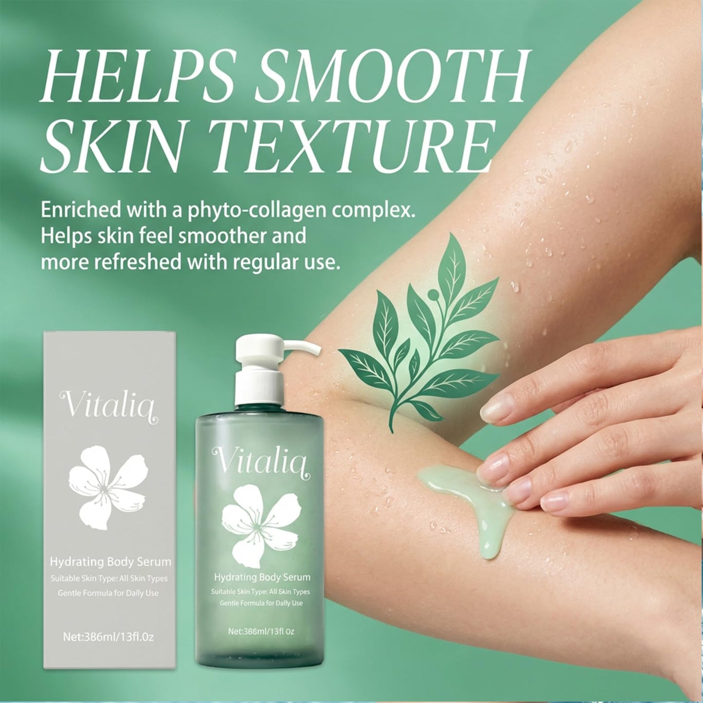 Vitaliq Ha Hydrating Body Serum, Body Hydrator Hyaluronic Acid Body Serum, Lightweight Fast-Absorbing Body Care for Deep Hydration & Silky,Non-greasy Skin (1pcs)