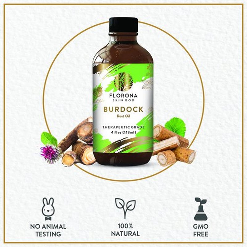 Florona Burdock Root Oil 100% Pure & Natural - 4 fl oz, for Hair, Face & Skin Care