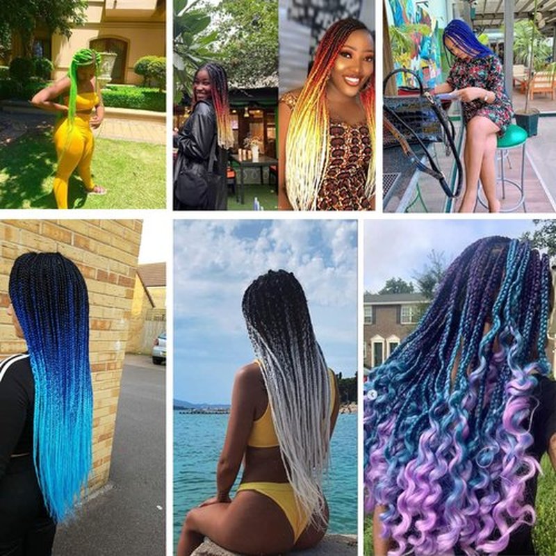 Pre Stretched Braiding Hair Extensions 30 Inch 6 Packs Long Professional Crochet Twist Braids Hair High Temperature Synthetic Fiber Yaki Texture(30",black-blue-sky blue)