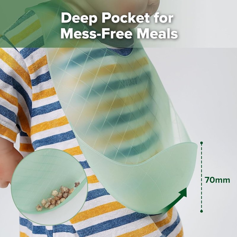 Lightweight Silicone Pocket Bib - Ultra-Light & Foldable Travel Baby Bib with Deep Food Catcher | Adjustable Waterproof Design