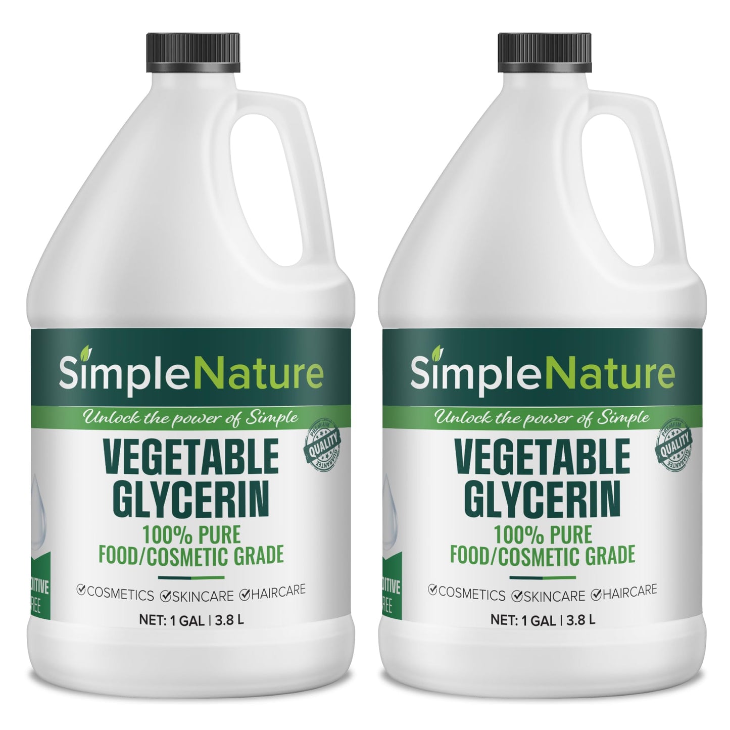Simple Nature 100% Pure Vegetable Glycerin - 2 Gallon - Natural Pure Food/Cosmetic Grade for Skincare, Haircare, Cosmetics, Soapmaking, Crafts - Softening & Moisturizing Multipurpose Humectant