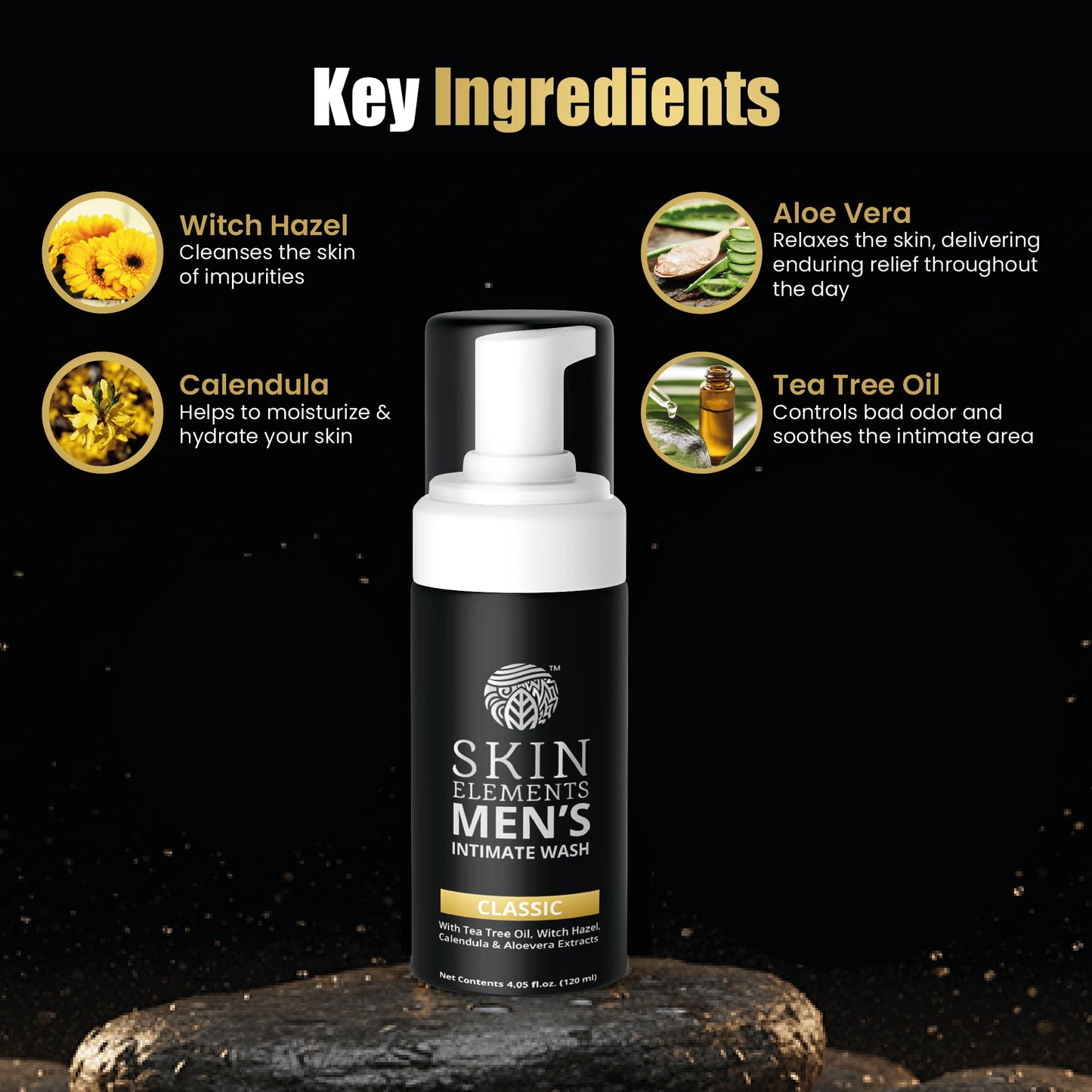 Skin Elements Intimate Wash for Men with Tea Tree Oil | pH Balanced Foaming Hygiene Wash | Control Bad Odor & Unwanted Sweat | Refreshes Intimate Area | 240 ml | Pack of 2