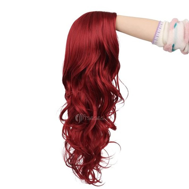 Tseses Red Wigs Long Curly Wavy Wigs for Women Side Part Natural Looking Cosplay Halloween Synthetic Fiber Wig (Red)