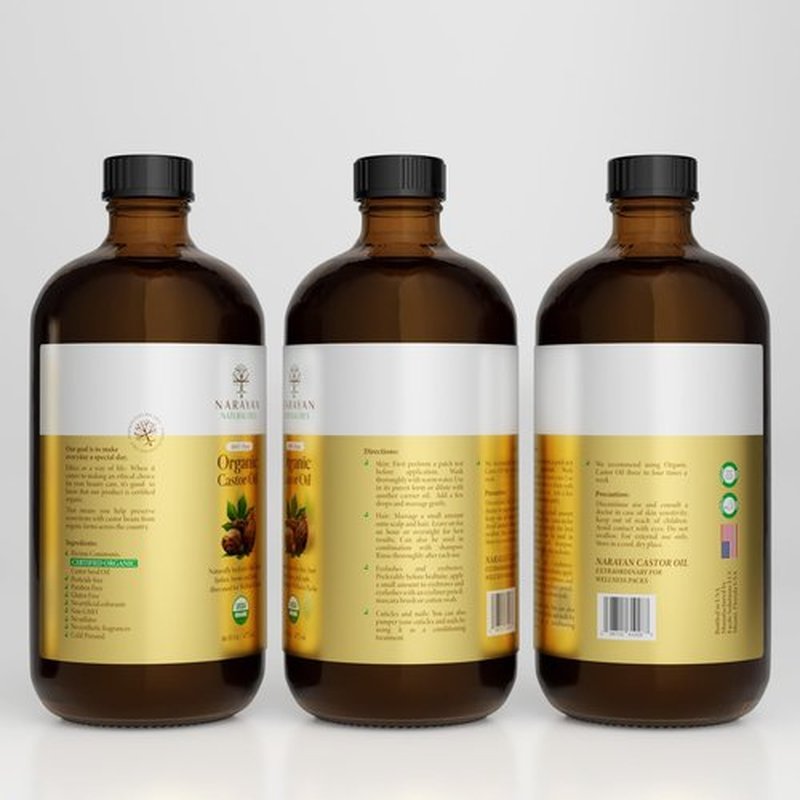Narayan Organic Castor Oil (16 Fl Oz Glass bottle) — USDA Certified Natural Hexane & Cruelty Free Cold Pressed — For Hair Growth, Eyelashes, Eyebrows & Skin — Extraordinary for Wellness Packs