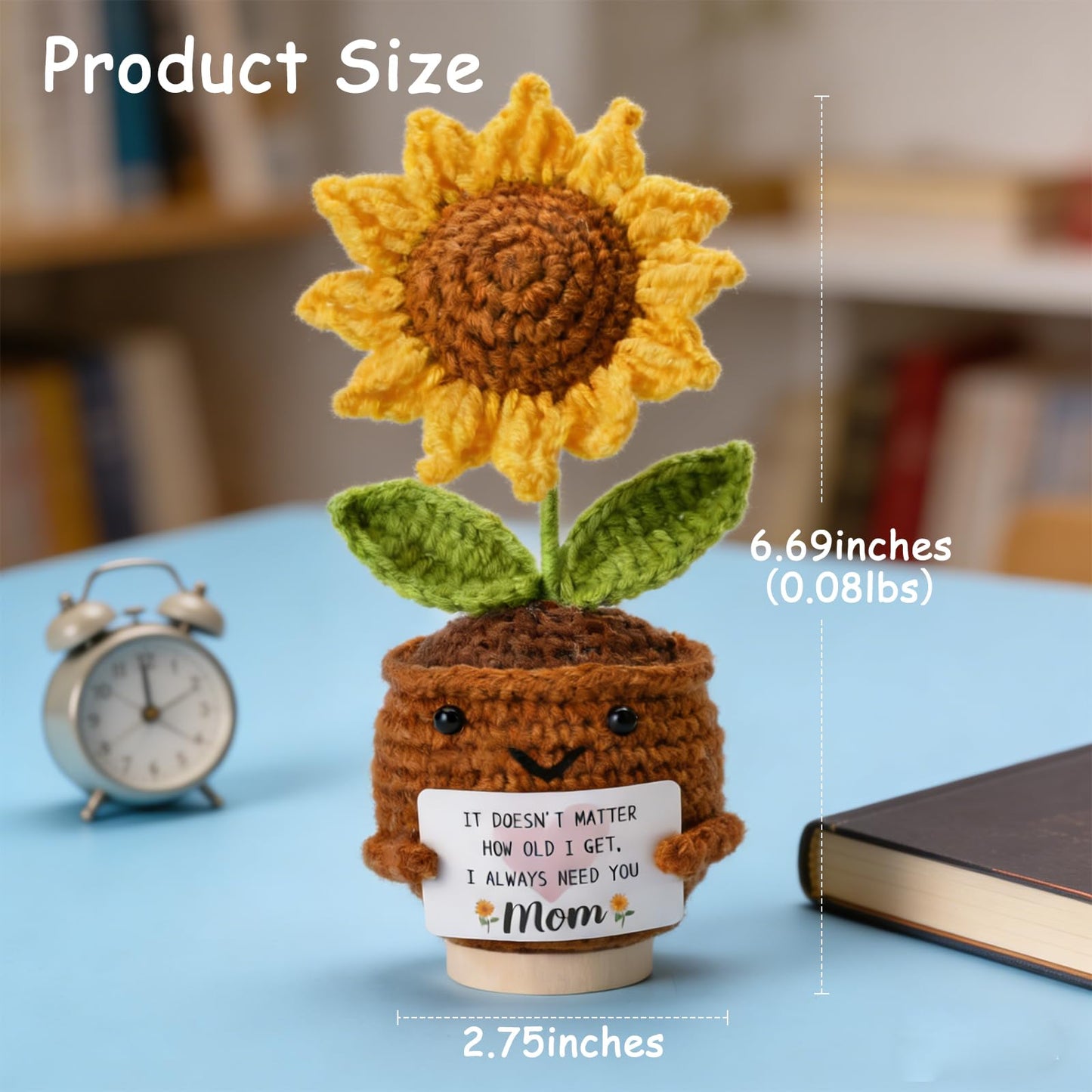 OEAGO Gifts for Mom Mothers Day: from Daughter Son Kids Mini Gifts for Mom Mama Handmade Crochet Cute Small Sunflowe Doll Gift with Base Birthday Present Idea for Mother Knitted Decor 6.69 x 2.75inch