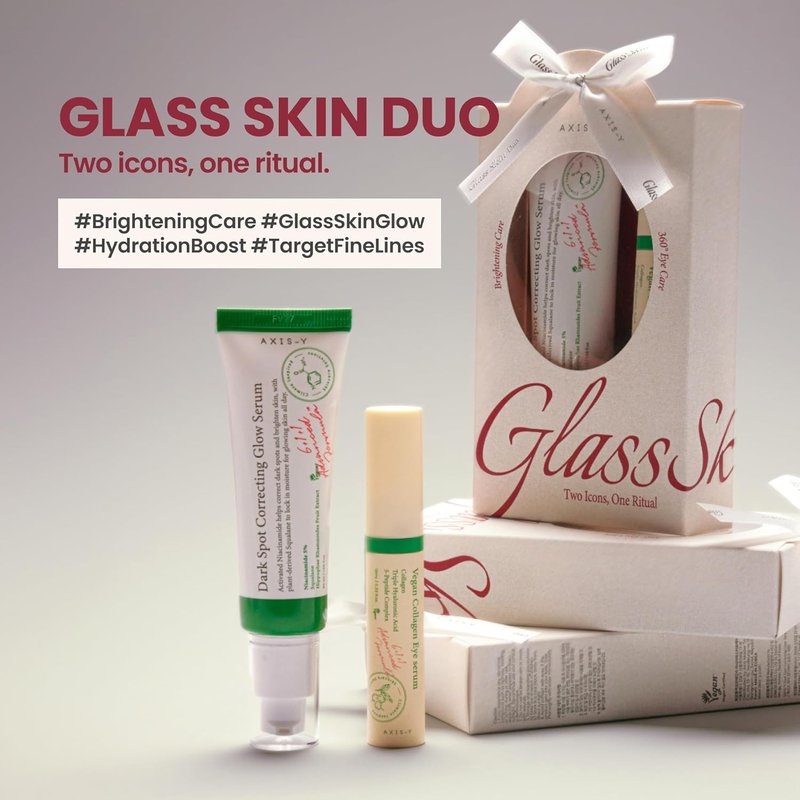 AXIS-Y Glass Skin Duo | Korean Skin Care Set for Dark Spot Correction & Anti-Aging | Vegan Collagen Eye Serum & Glow Serum
