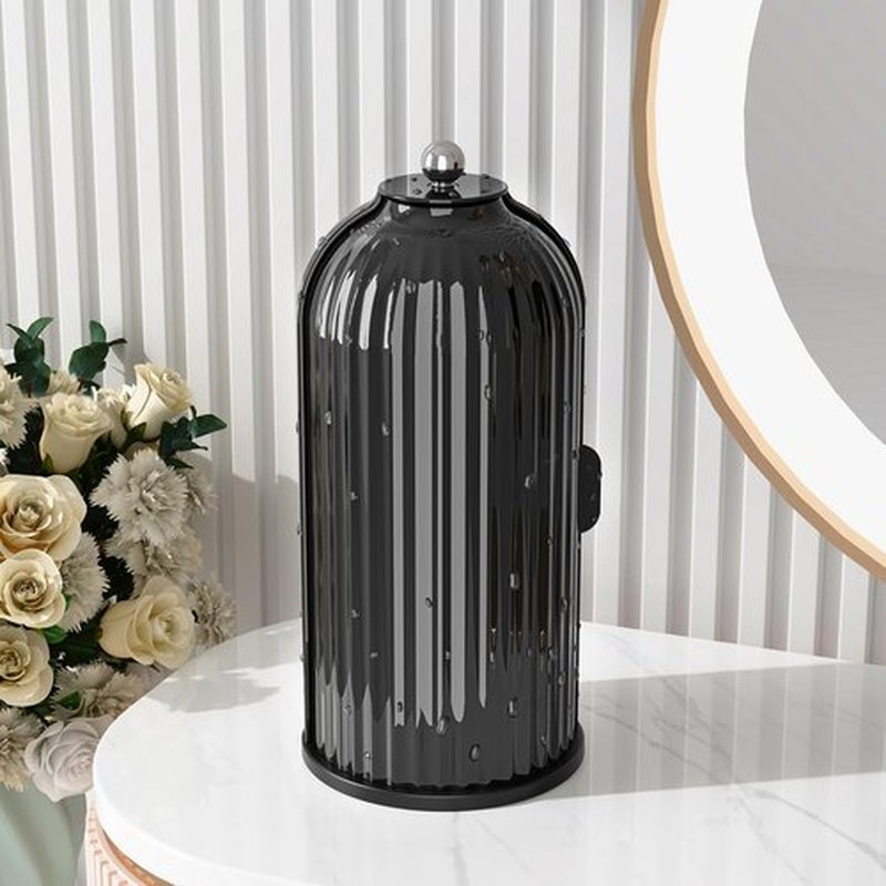 GAXmi Makeup Brush Holder with Lid Cosmetic Tools Organizer 360 Rotating Waterproof Dustproof Makeup Brushes Storage for Vanity, Dark Black
