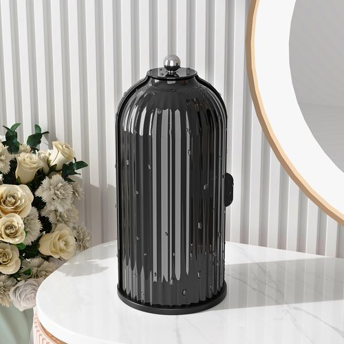 GAXmi Makeup Brush Holder with Lid Cosmetic Tools Organizer 360 Rotating Waterproof Dustproof Makeup Brushes Storage for Vanity, Dark Black
