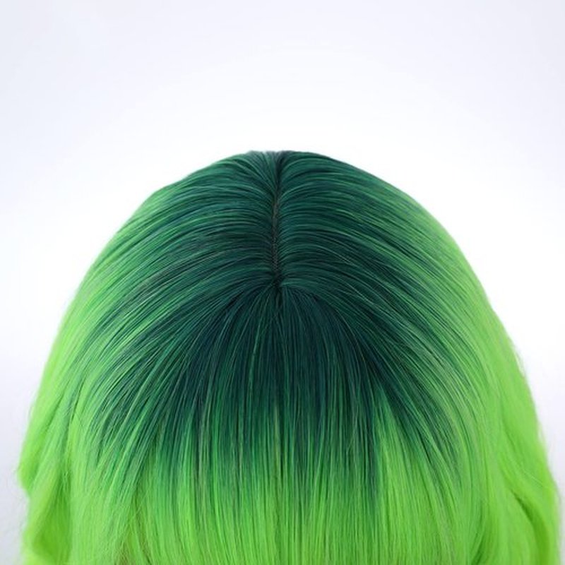 PATTNIUM Green Wig Short Wavy Wig Ombre Green Wig with Bangs Lime Green Wig Women Girls Heat Resistant Synthetic Wig (Lime Green)