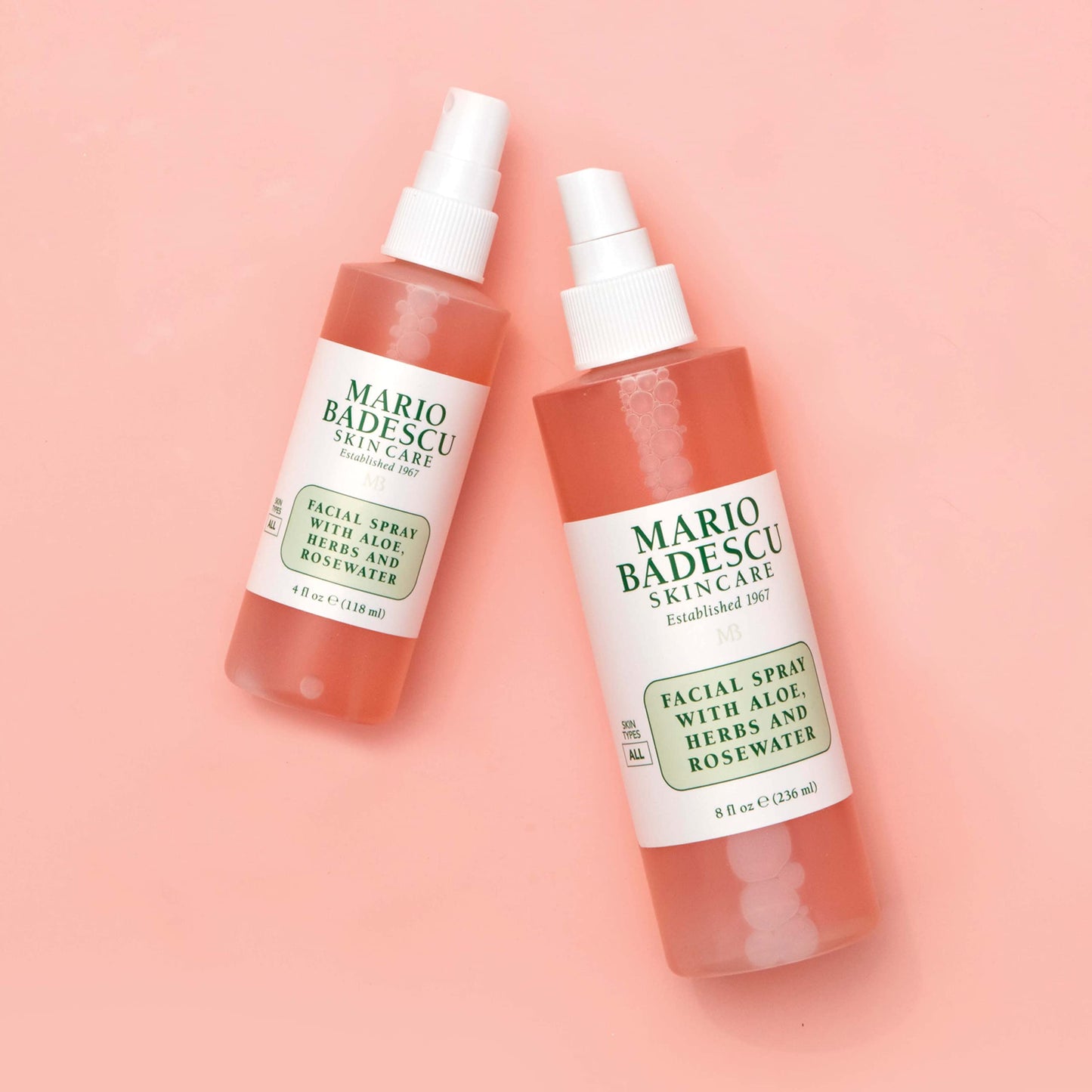 Mario Badescu Facial Spray with Aloe, Herbs and Rose Water for All Skin Types, Face Mist that Hydrates, Rejuvenates & Clarifies, 4 FL OZ & 2 FL OZ Combo