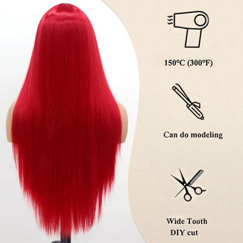 EVLYNN Red Wig With Bangs Straight wig cap for Women Synthetic Burgundy Long Straight Red Wigs for Fashion Women No Lace Wig for Daily Party Cosplay 26 Inch