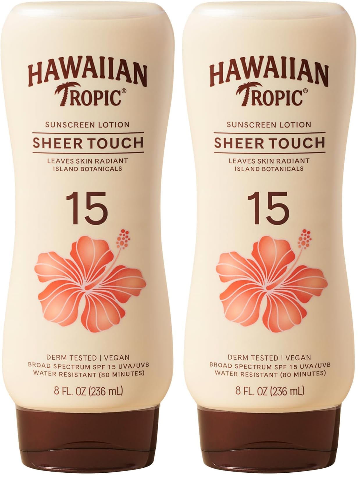 Hawaiian Tropic Sunscreen Sheer Touch Broad Spectrum Sun Care Sunscreen Lotion - SPF 15, 8 Ounce (Pack of 2)
