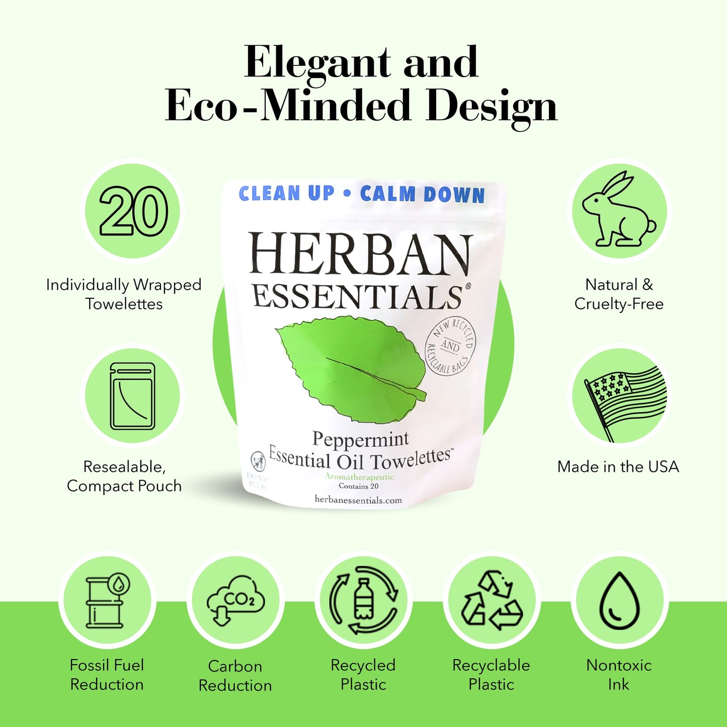 Herban Essentials - Peppermint Wipes & Towelettes - Essential Oil Wipes for Hands & Body - Travel Size Essentials and Toiletries - Natural, Individually Wrapped, Disposable & Moist Refresh (7 count)