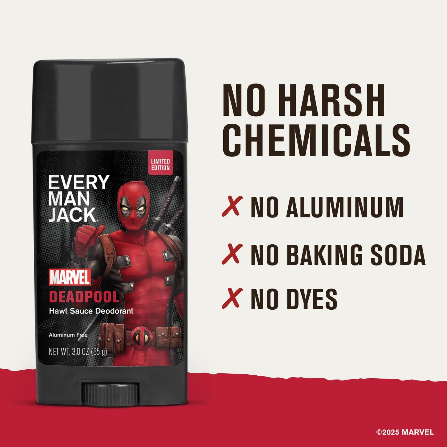 Every Man Jack Spider-Man Aluminum Free Deodorant Men, Fresh Air Scent, 2pk