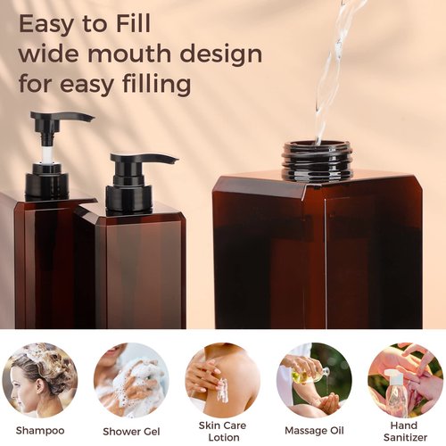 Suream 27oz Bathroom Countertop Soap Dispensers, Plastic Lotion Dispenser, Refillable Cosmetic Pump Dispensers, Square Bathroom Shower Containers for Shampoo, Body Wash, Hand Soap, Oil