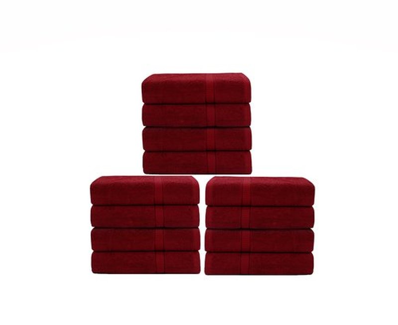 GOLD TEXTILES 100% Cotton Washcloth - 12 Pack | 13x13 inches | Red Wine - Ultra Soft, Highly Absorbent, Long Lasting and Quick Drying - Hotel & Spa Collection Cool Feel Fingertip Towels (12, Red Wine)