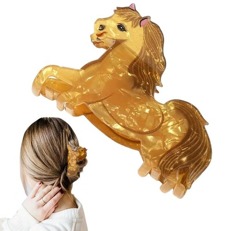 Horse Shape Hair Clips Cute Hair Claw Clips Cartoon Animal Fall Hair Accessories Nonslip Brown Hair Barrettes Thanksgiving Day Acrylic Shark Jaw Clip Medium Hair Clips Hair Decorations for Women