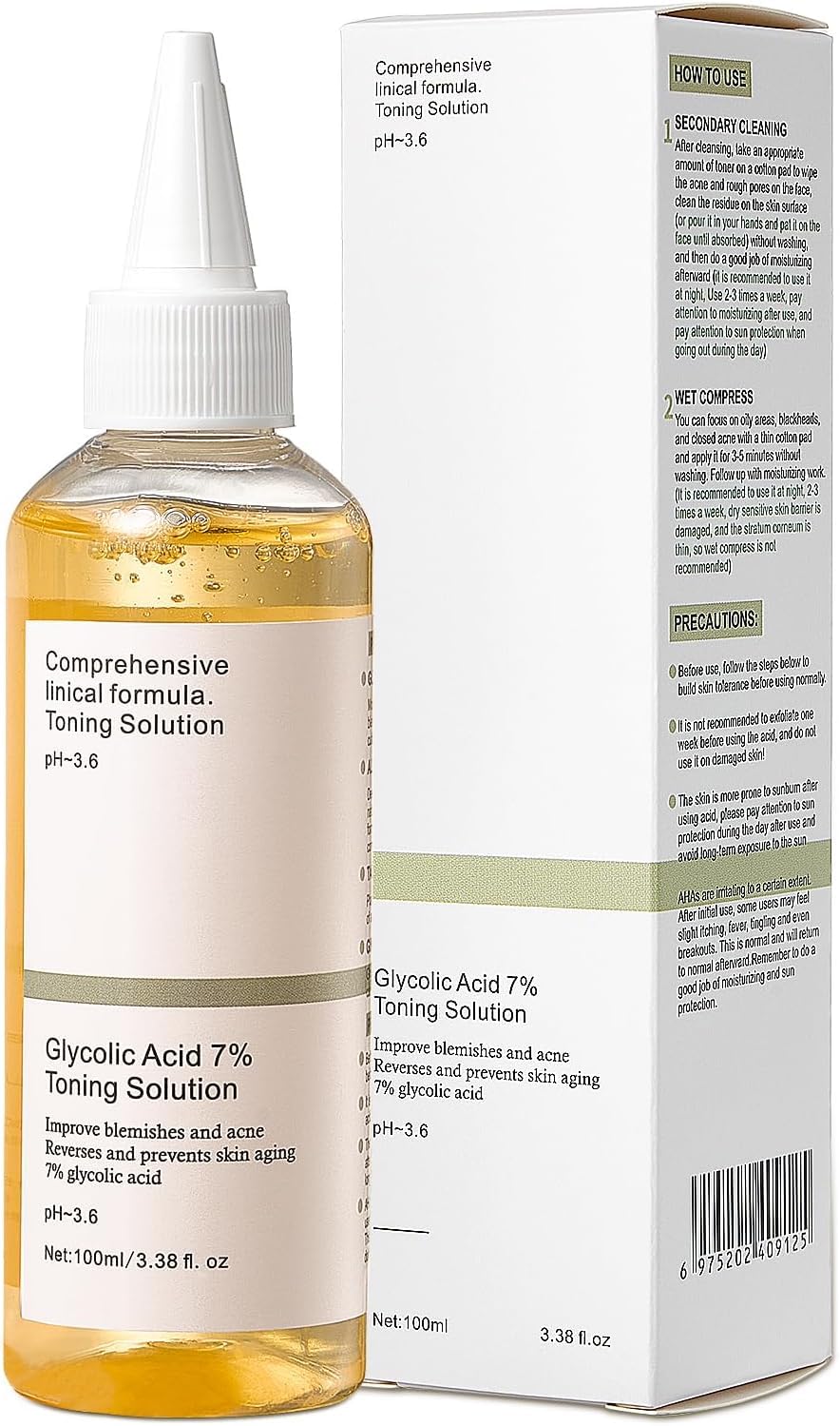 7% Glycolic Acid Exfoliating Toner, Gentle Exfoliating Toner, Smooth Skin, Restores Skin Vitality and Refreshing, Hydrating Formula, Pore Minimizer- 100ml/ 3.38 fl.oz.