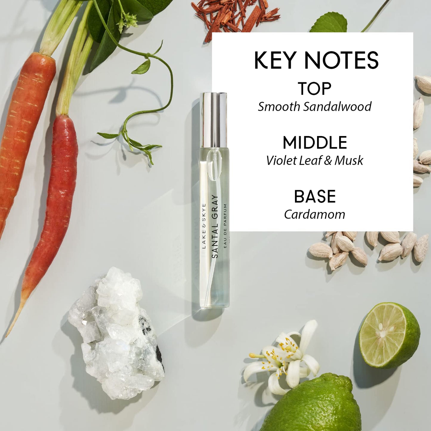 Lake & Skye Santal Gray Eau de Parfum Travel Spray, Long Lasting Fragrance, 0.5 fl oz (15 ml) - Santal, Cardamom, Sandalwood, Earthy, Musk, Vegan, Paraben-Free, Cruelty-Free
